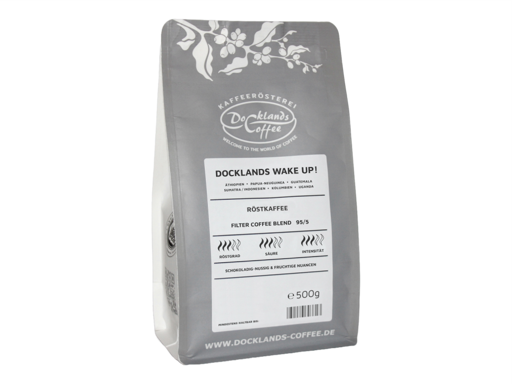 Docklands Wake Up! Filter Coffee Blend 95/5 Gewicht Röstkaffee: 70g Probierpackung / Mahlgrad: ganze Bohnen