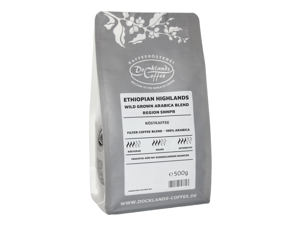 Ethiopian Highlands | Wild Grown Arabica Blend Gewicht Röstkaffee: 70g Probierpackung / Mahlgrad: sehr fein gemahlen